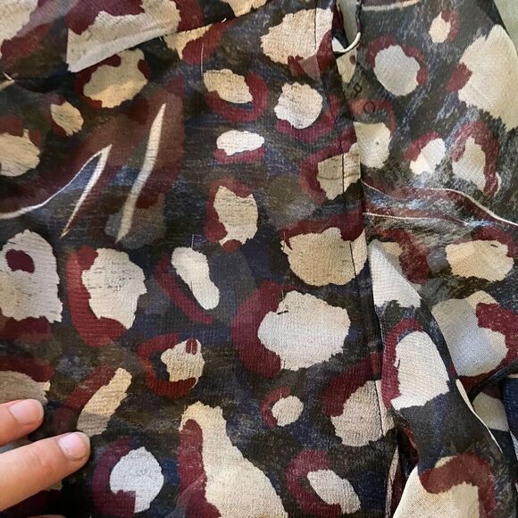 IRO Paris Realize Blouse Abstract Pattern V-Neck Ruffle Sheer 36/US 4 Black Wine - Picture 8 of 10